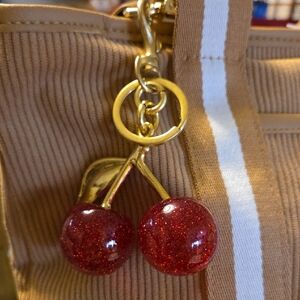 Cherry Bag Charm Or  Keychain Accessory - Gold and Red Brand New !! Beautiful